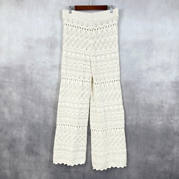 House Of Harlow Womens Set L Crochet Knit Ivory Wide Leg Boho Resort Coastal - Picture 2 of 10
